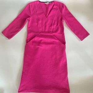 Boden Bronte Pink Ribbed Jersey Dress V-Neck Pockets Size 6 Tall